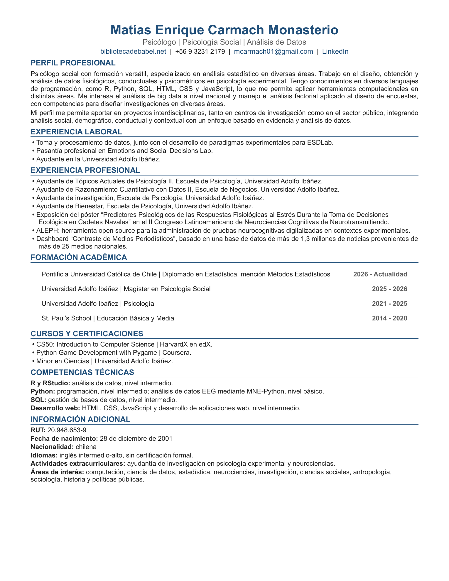Currículum de Matías Carmach